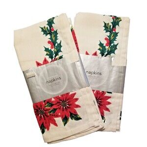 Vintage Martha Stewart Napkins Classic Christmas Poinsettias Fabric 20 X 20 New
